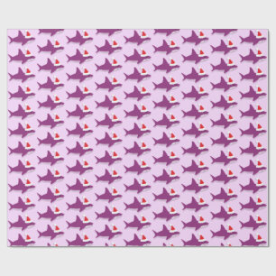 Papier Cadeau Joli requin à Santa Hat Violet Noël de Noël