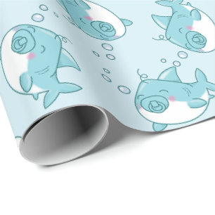 Papier Cadeau Joli requin Baby shower Kawaii Blue Boy
