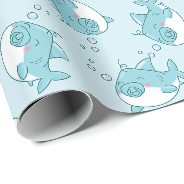 Papier Cadeau Joli requin Baby shower Kawaii Blue Boy (Coin rond)