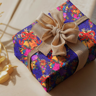 Papier Cadeau Joli rétro vintage arc rouge jours fériés bleu