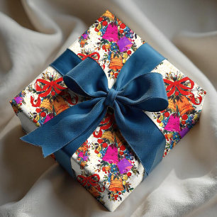 Papier Cadeau Joli rétro vintage arc rouge vacances beige