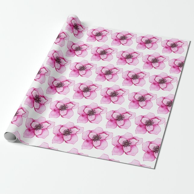 Papier Cadeau Joli Rose d'aquarelle violet (Déroulé)