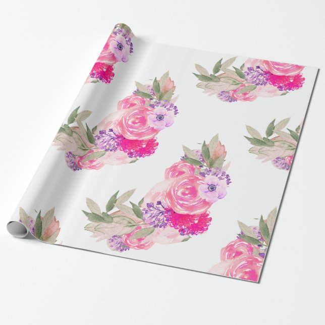 Papier Cadeau Joli rose rose florale (Déroulé)