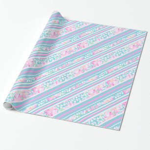Papier Cadeau Joli rose Roses et des rayures turquoise Cadeau