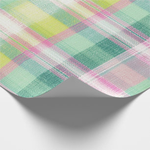Papier Cadeau Joli rose Vert Plaid Faux Tissu Tissé Look