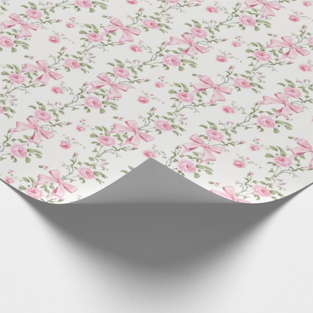 Papier Cadeau Joli ruban rose floral Coquette  (Coin)