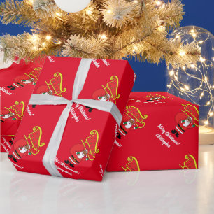 Papier Cadeau Joli Santa Claus Afro-Américain Noël Sleigh Rouge