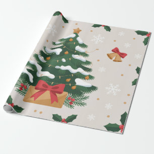 Papier Cadeau Joli sapin de Noël et cloches