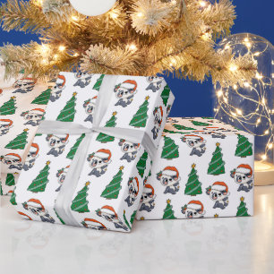 Papier Cadeau Joli sapin de Noël Panda Red Santa Chapeau
