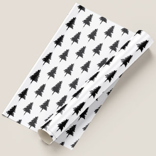 Papier Cadeau Joli sapin de Noël simple noir et blanc