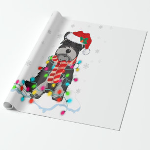 Papier Cadeau Joli Schnauzer Feux de Noël avec Santa Hat