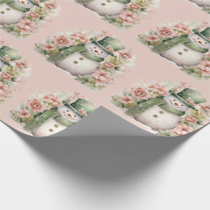 Papier Cadeau Joli Snowman Floral Pink Noël
