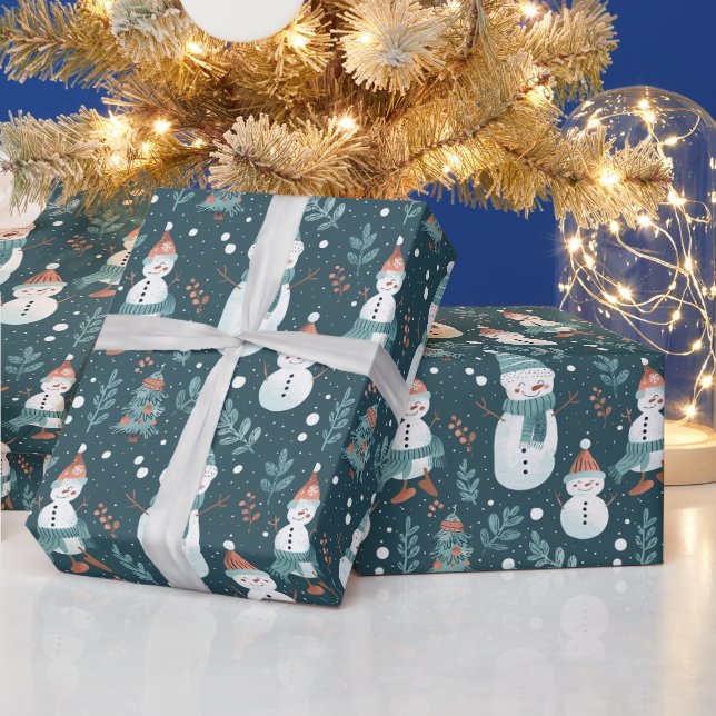 Papier Cadeau Joli Snowmen verdoyant Neige vert Noël (Vacances)