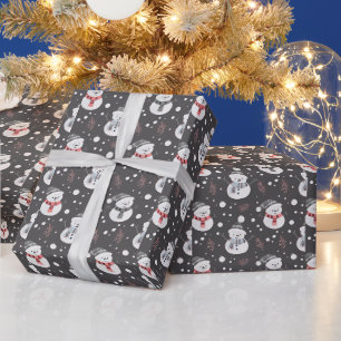 Papier Cadeau Joli Snowmen Vert Neige gris neige Noël