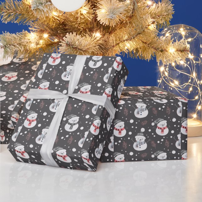 Papier Cadeau Joli Snowmen Vert Neige gris neige Noël (Vacances)