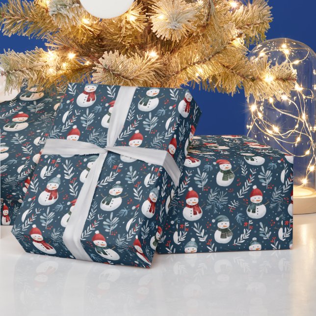Papier Cadeau Joli Snowmen Vert Noël bleu (Vacances)