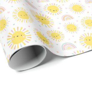 Papier Cadeau Joli soleil pastel, arcs-en-ciel et coeurs
