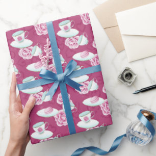 Papier Cadeau Joli teacup et fleurs motif