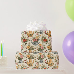 Papier Cadeau Joli théière fleurie vintage pour elle