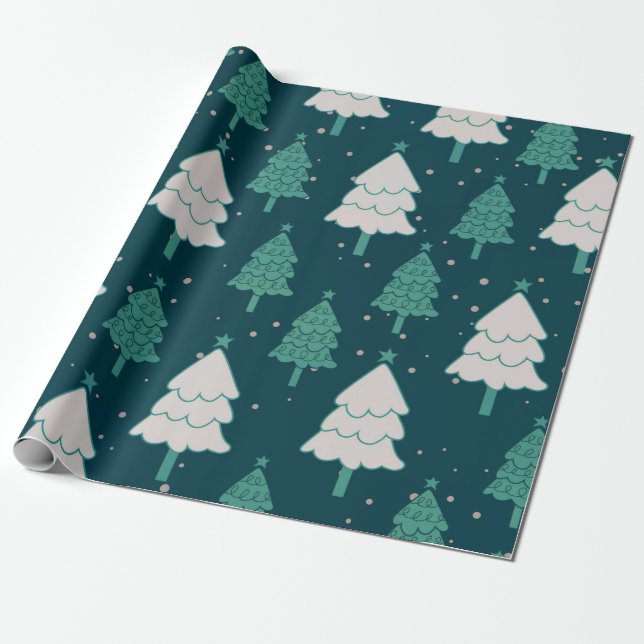 Papier Cadeau Joli Turquoise bleu vert sapin de Noël Motif (Déroulé)