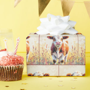 Papier Cadeau Joli veau à l'aquarelle dans des fleurs de champ