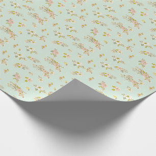 Papier Cadeau Joli vert Vintage rose floral