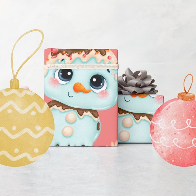 Papier Cadeau Joli Whimsical Sweet Treat Rose et Rouge Noël (Créateur téléchargé)