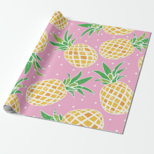 Papier Cadeau Jolie ananas sur grunge rose pois backgro