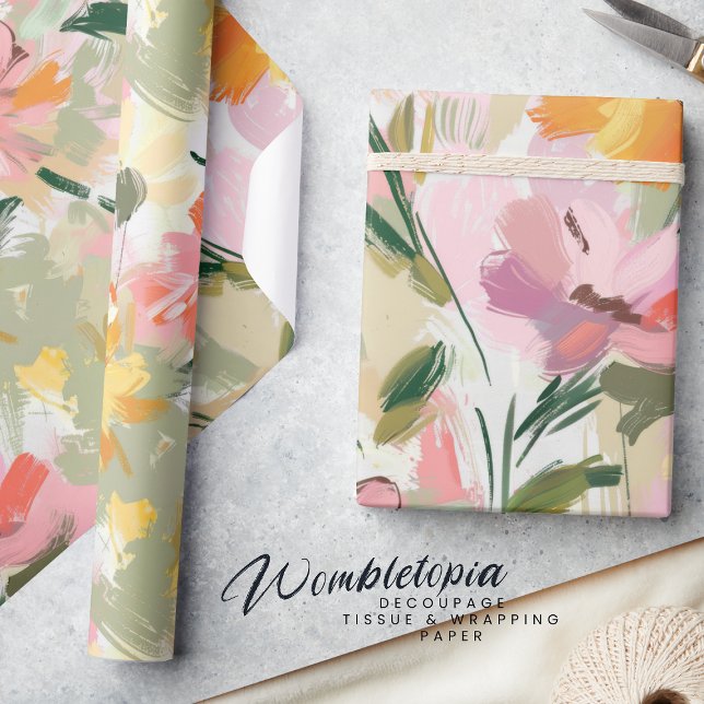 Papier Cadeau Jolie aquarelle florale estivale Peach Decoupage (Créateur téléchargé)