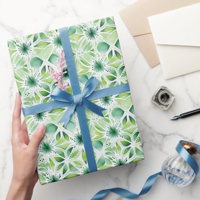 Papier Cadeau Jolie aquarelle Vert Botanique Nature Inspiré (Cadeaux)