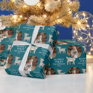 Papier Cadeau Jolie Bébé 1ère Photo de Noël Renne