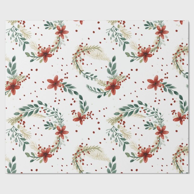 Papier Cadeau Jolie Botanique Fête Florale Noël hiver (Plat)