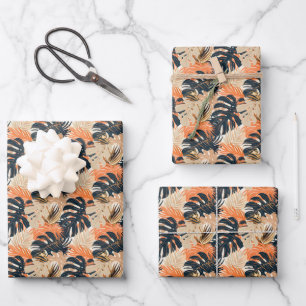Papier Cadeau Jolie carrelée motif de feuille tropicale