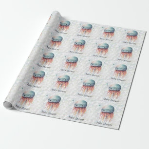 Papier Cadeau Jolie Cartoon Jellyfish Bubbles Baby shower neutre