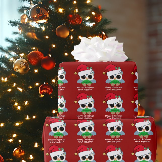 Papier Cadeau Jolie Chouette de Noël Personnalisé Red Kids Vacan (Créateur téléchargé)