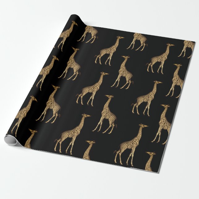 Papier Cadeau Jolie conception de la Giraffe Noire et Or (Déroulé)