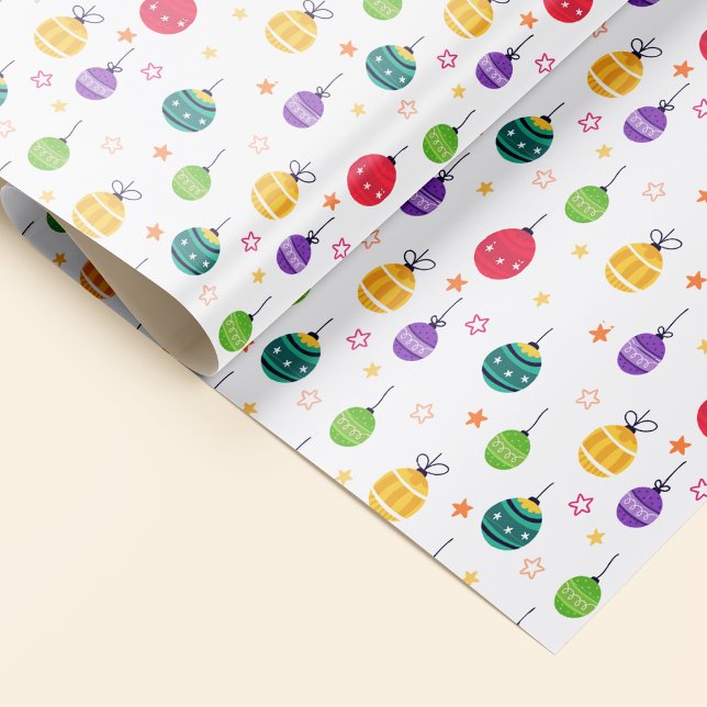 Papier Cadeau Jolie couleur Arbre de Noël Ornements Motif (Cute Colorful Christmas Tree Ornaments Pattern Wrapping Paper)