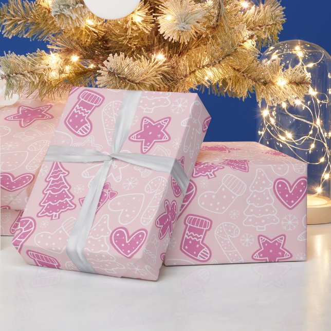 Papier Cadeau Jolie cuisine violette et blanche Cookie rose Noël (Vacances)