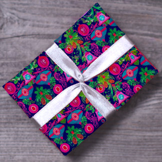 Papier Cadeau Jolie décoration de Noël rose vintage