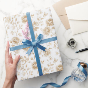 Papier Cadeau Jolie douche de mariée florale crème blanche