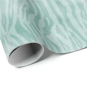 Papier Cadeau Jolie empreinte zèbre menthe