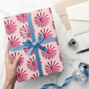 Papier Cadeau Jolie épingle de fleur de marguerite rose printemp
