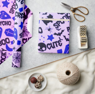 Papier Cadeau Jolie et amusante Halloween violet, bleu et noir
