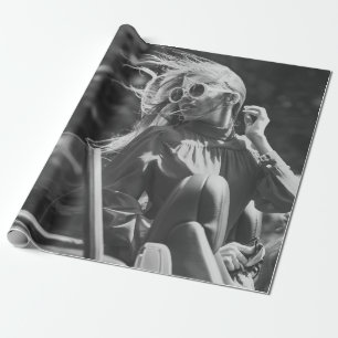 Papier Cadeau Jolie femme en voiture convertible