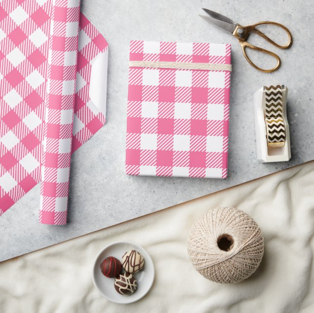 Papier Cadeau Jolie Ferme De Buffle Rose Et Blanc Plaid (Artisanat)