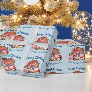 Papier Cadeau Jolie ferme de Noël Animaux sur bleu clair