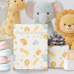 Papier Cadeau Jolie fête d'anniversaire safari pour enfants dans