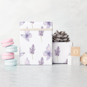 Papier Cadeau Jolie Fête de Bébé Papillon Fleurs de Lavande