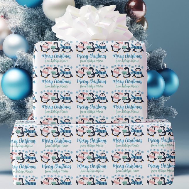 Papier Cadeau Jolie Fête de Pingouin d'hiver personnalisé (Créateur téléchargé)
