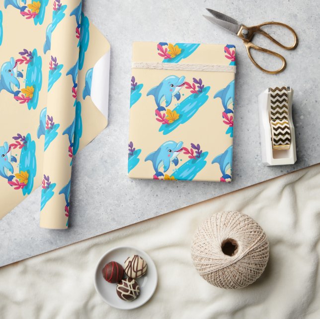 Papier Cadeau Jolie fête des Anniversaires de enfants dauphins d (Artisanat)